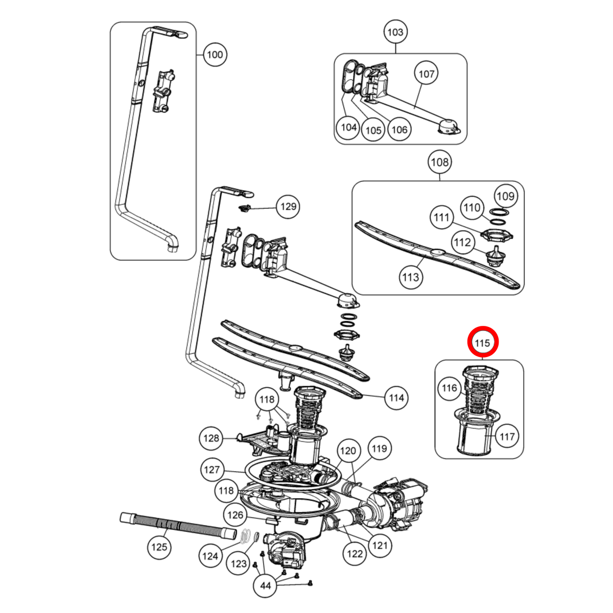 42035214 Westinghouse Dishwasher Filter Assembly image 4