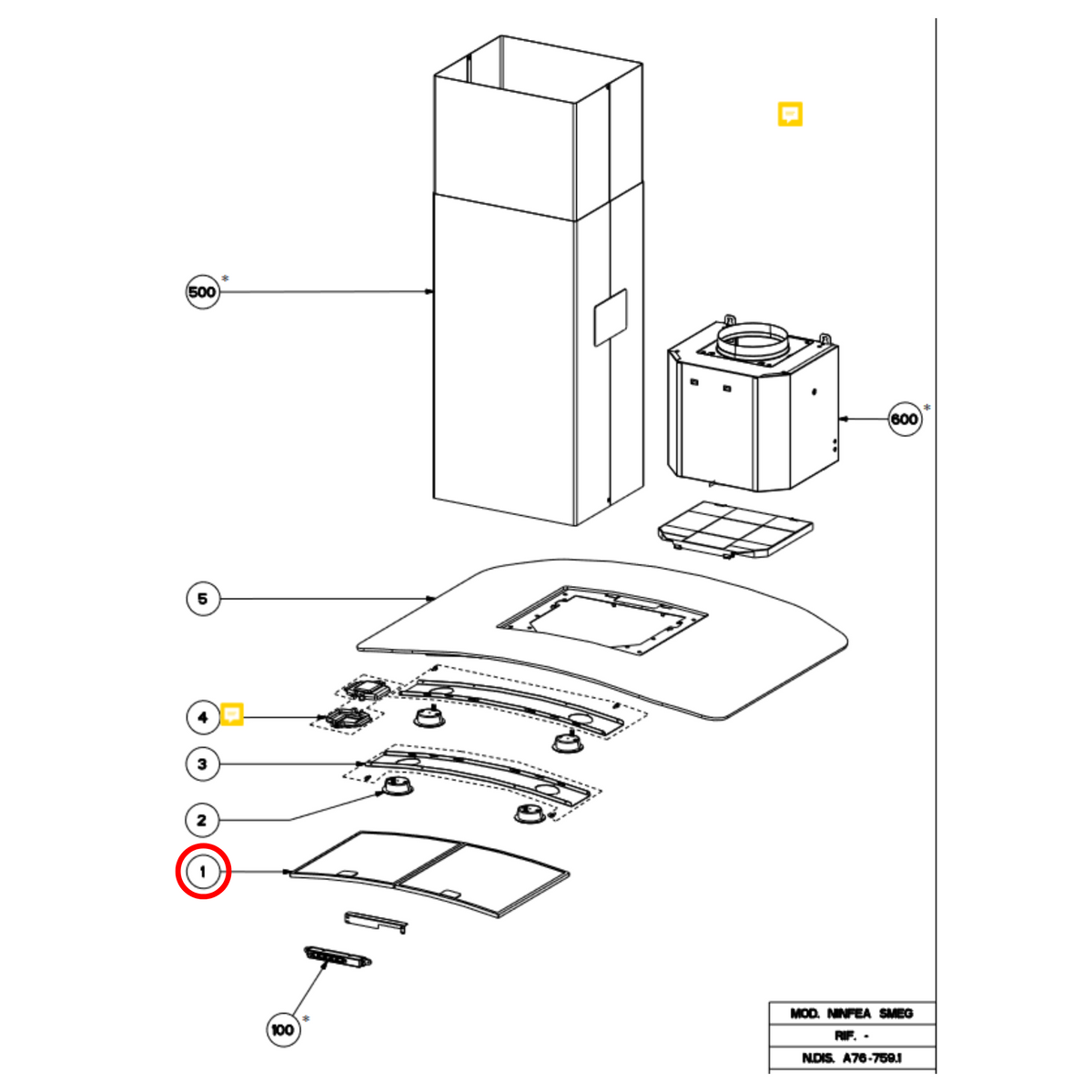 133.0166.529 Smeg Rangehood Filter Ninfea 252.5MM x 300MM Bended image 2